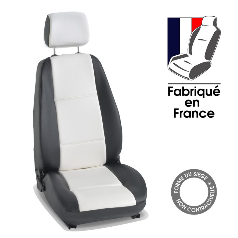 Housse siège chauffeur utilitaire sur mesure pour Peugeot Partner 3 - 3  places Tuning noir et blanc