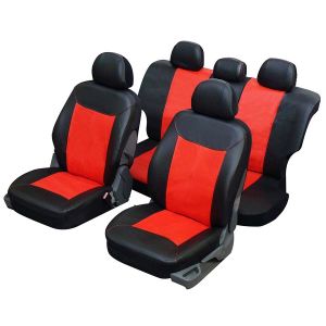 Housses sièges auto taille spéciale 4x4 et SUV simili cuir Skai rouge et noir