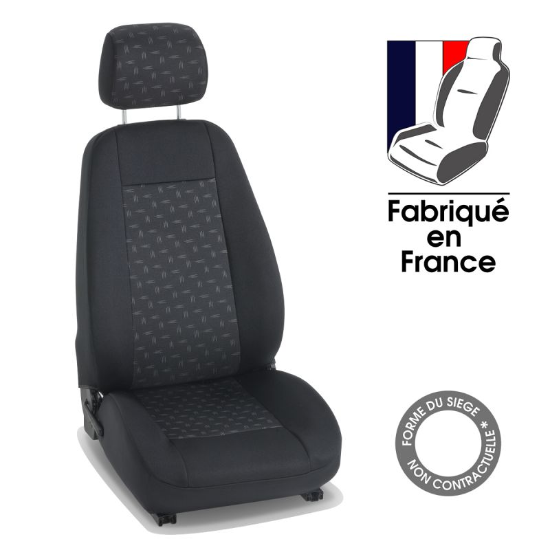 Housse siège chauffeur utilitaire sur mesure pour Peugeot Partner 3 - 3  places Tuning noir et blanc